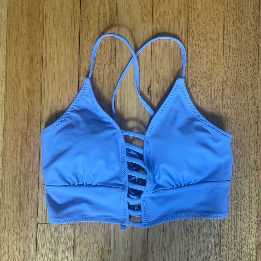 Women's Size Small Purple Padded Bikini Swim Top W/ Tie back & Front Straps
